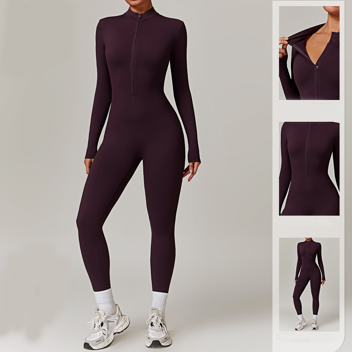 Mono cálido de manga larga con cremallera para yoga, fitness, deportes, transpirable, ropa para mujer