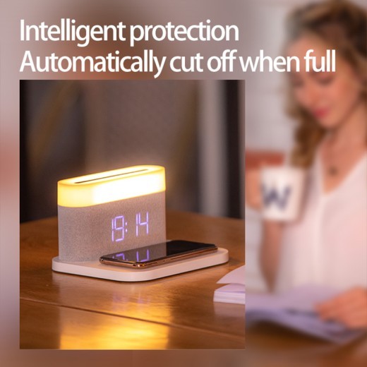 Cargador inalámbrico, reloj de escritorio, luz nocturna, lámpara de mesa