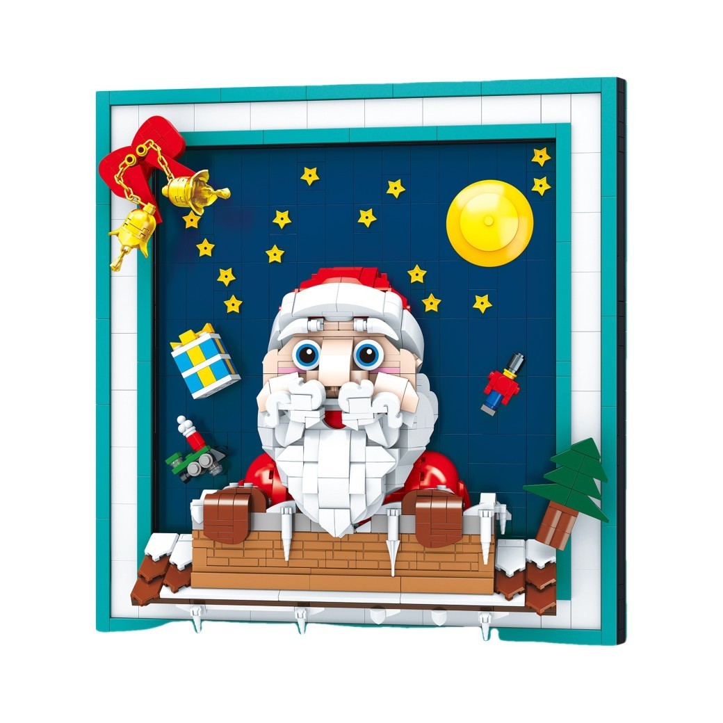 Marco de fotos navideño con partÃculas pequeñas, rompecabezas, bloques de construcción, juguetes para niños