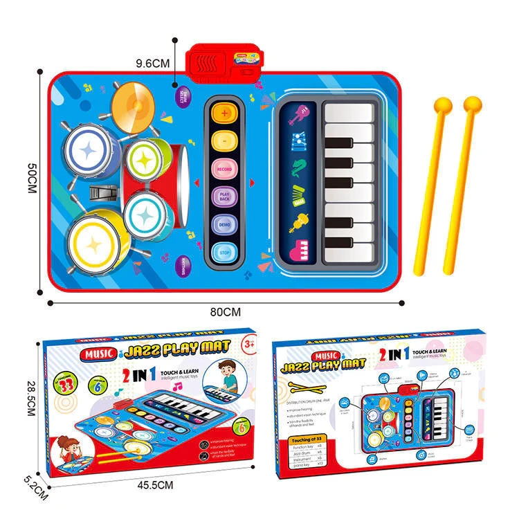 Instrumento musical de juguete, batería y piano 2 en 1, tapete musical, juguetes educativos musicales, batería y piano.