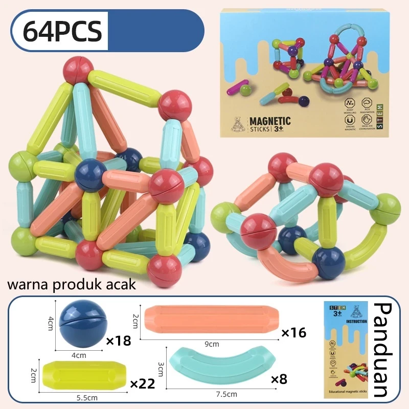 64 piezas de juguetes con bolas magnéticas para niños con caja magnética, juguetes educativos de construcción, rompecabezas, juguetes creativos y sensoriales.