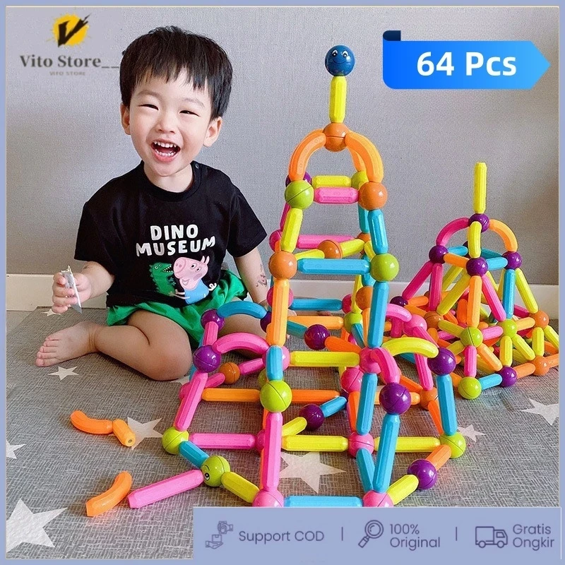 64 piezas de juguetes con bolas magnéticas para niños con caja magnética, juguetes educativos de construcción, rompecabezas, juguetes creativos y sensoriales.