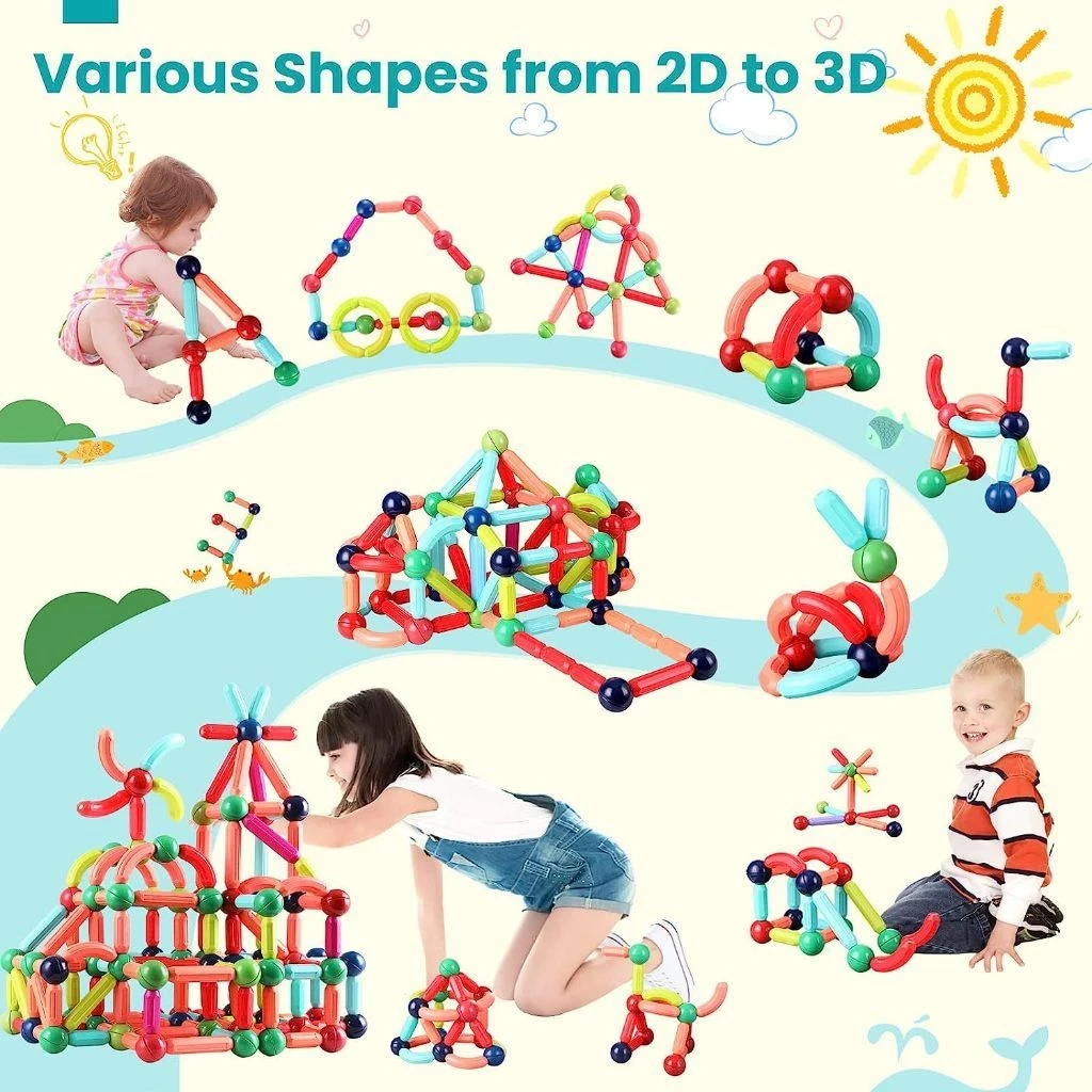 64 piezas de juguetes con bolas magnéticas para niños con caja magnética, juguetes educativos de construcción, rompecabezas, juguetes creativos y sensoriales.