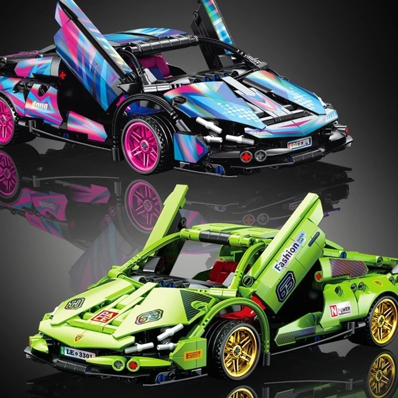 MASS Toys - Lamborghini de carreras, modelo apilable, 513 piezas, escala 1:18, para niños