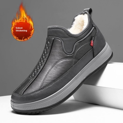 Botas de nieve de lana cálidas de invierno, botines de plataforma con punta redonda, zapatos planos de algodón antideslizantes sencillos a la moda para hombre