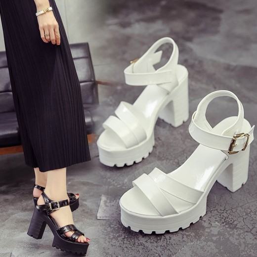 Zapatos de mujer de tacón alto con plataforma impermeable estilo romano