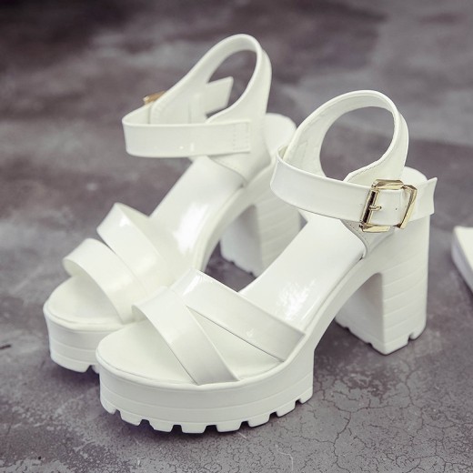 Zapatos de mujer de tacón alto con plataforma impermeable estilo romano