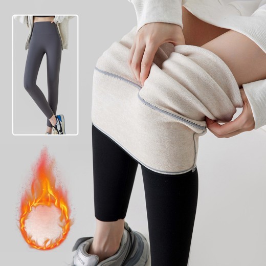 Leggings de cachemir de cintura alta, pantalones de felpa sólidos cálidos de invierno, pantalones ajustados de moda, ropa de mujer