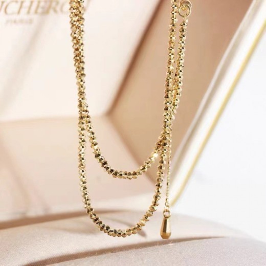 Collar de oro de 18 quilates con cadena de cuentas elásticas con cuentas láser onduladas