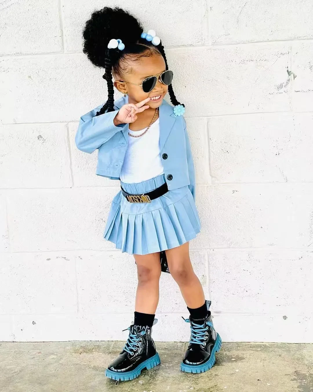 Conjunto de falda y cárdigan corto de manga larga informal a la moda