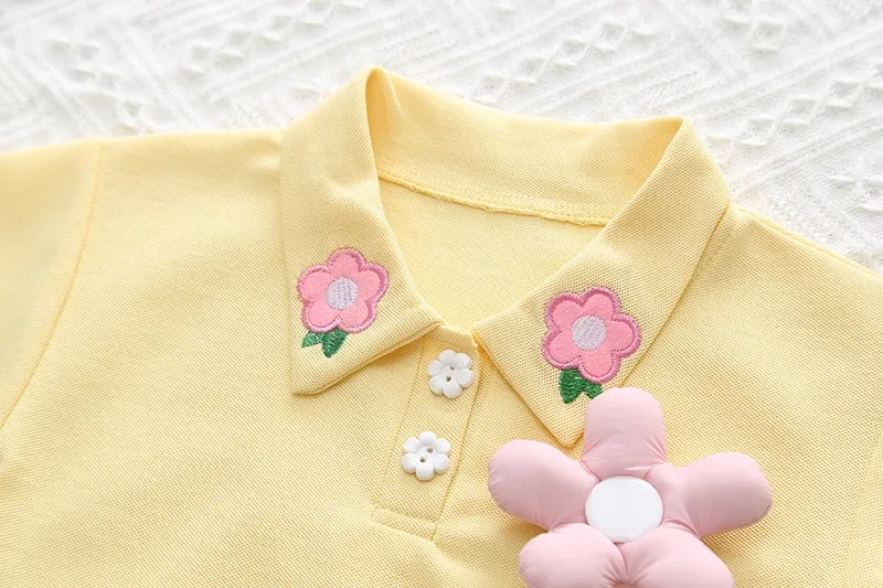 Traje de verano de algodón de manga corta para niña
