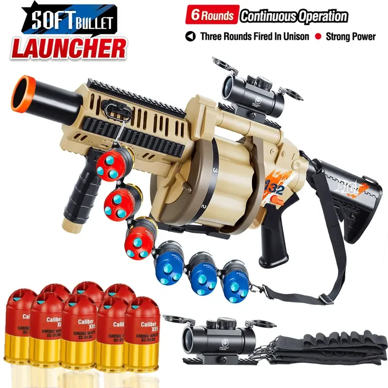 Lanzagranadas M32 - Diseño único, cargador grande, cartucho eyectable, dispara 3 balas blandas - Regalo ideal para niños, Navidad, Halloween y cumpleaños. Escopeta Nerf.