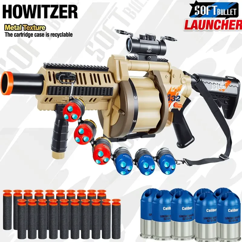 Lanzagranadas M32 - Diseño único, cargador grande, cartucho eyectable, dispara 3 balas blandas - Regalo ideal para niños, Navidad, Halloween y cumpleaños. Escopeta Nerf.