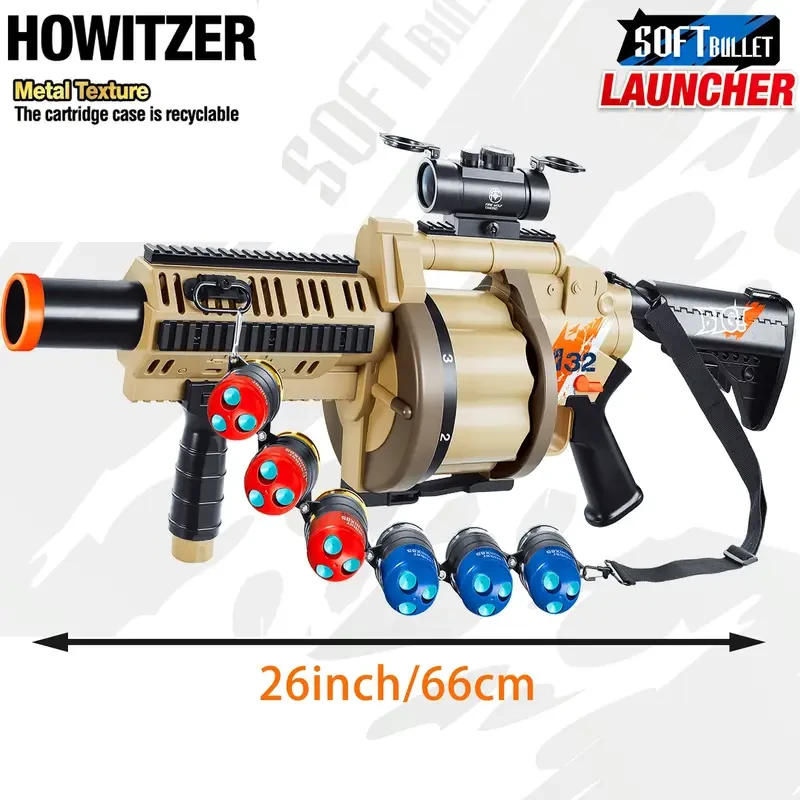 Lanzagranadas M32 - Diseño único, cargador grande, cartucho eyectable, dispara 3 balas blandas - Regalo ideal para niños, Navidad, Halloween y cumpleaños. Escopeta Nerf.