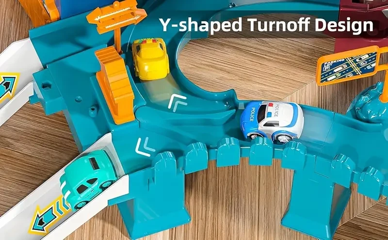 Para niños de 3, 4, 5, 6 y 7 años, juego de pista de carreras de dinosaurios, rampa de coche, minicoche, pista de montaña