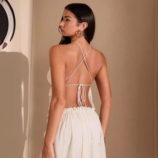 Vestido largo sin espalda, cómodo e informal para mujer
