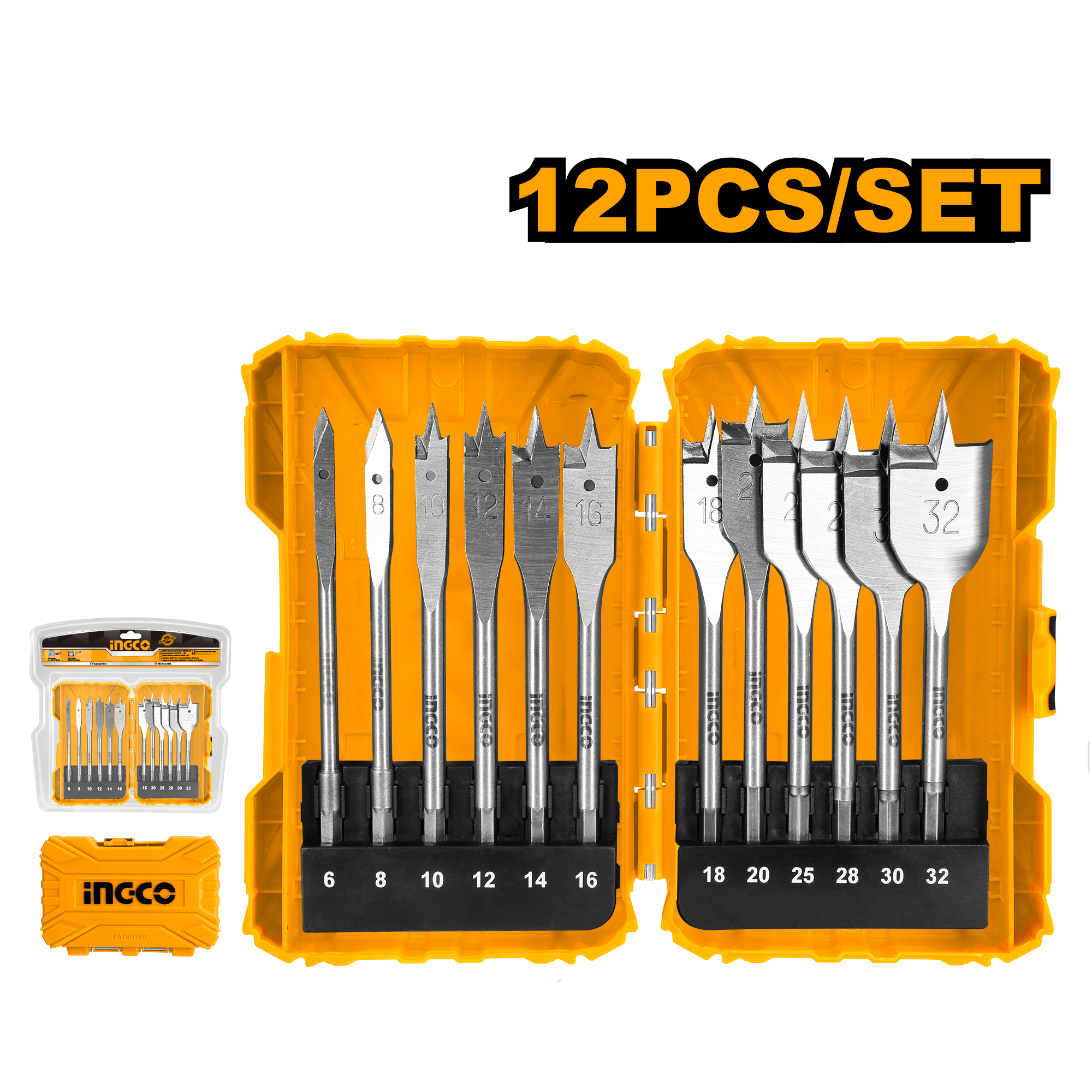 Juego de brocas planas para madera, 12 piezas