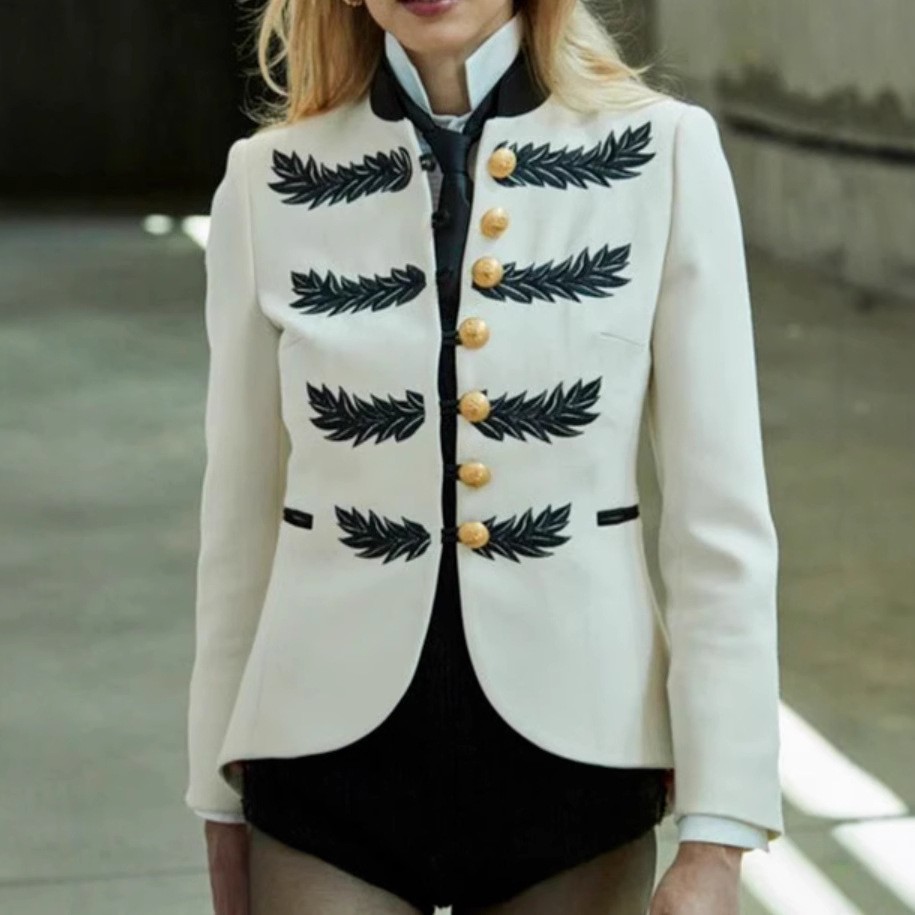 Abrigo de traje de mujer con estampado de un solo pecho y colores contrastantes