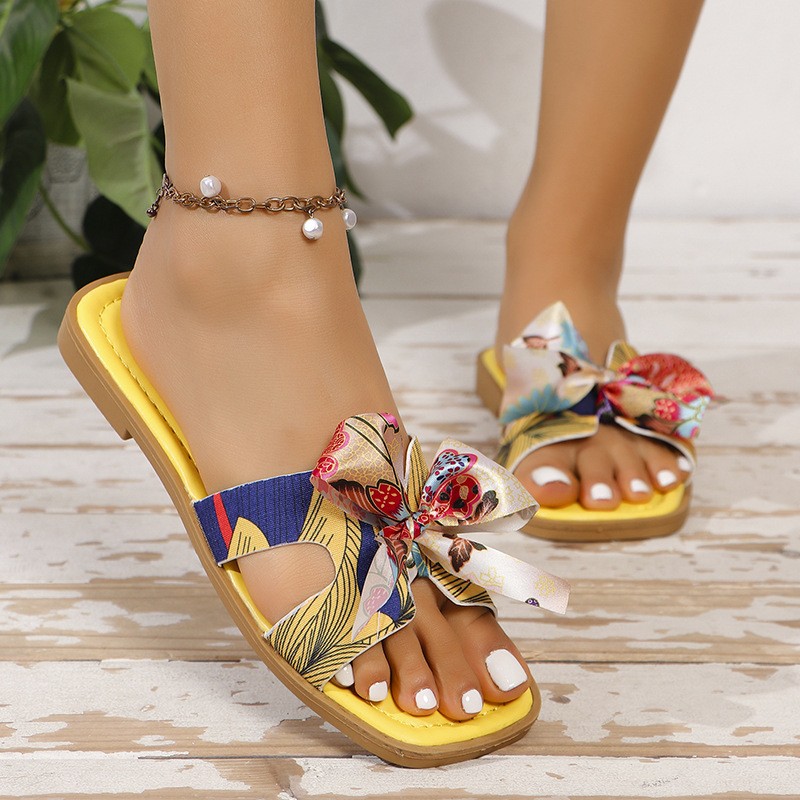 Sandalias con lazo de cinta, nuevas sandalias de verano con punta cuadrada y tacón bajo para mujer, sandalias casuales de moda para playa.