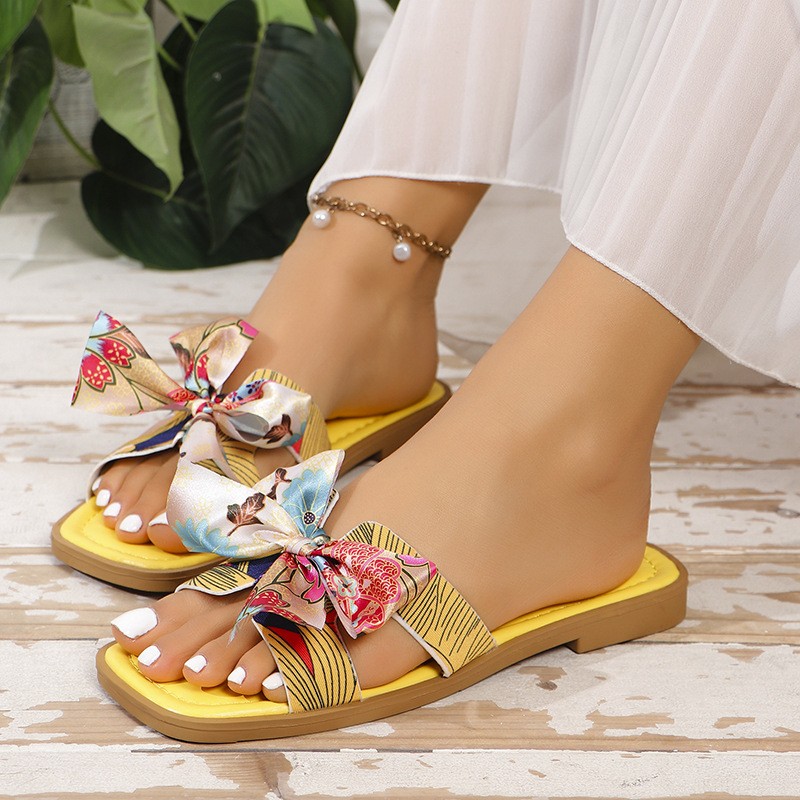 Sandalias con lazo de cinta, nuevas sandalias de verano con punta cuadrada y tacón bajo para mujer, sandalias casuales de moda para playa.