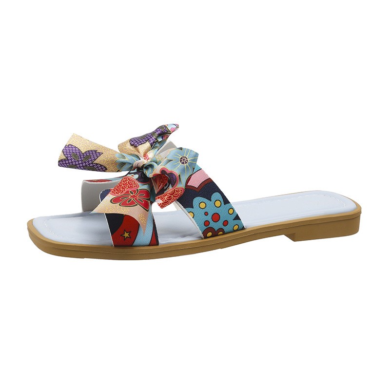 Sandalias con lazo de cinta, nuevas sandalias de verano con punta cuadrada y tacón bajo para mujer, sandalias casuales de moda para playa.