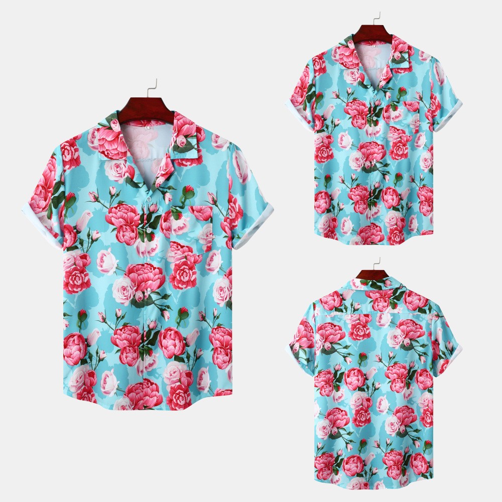 Camisa estampada de seda helada Hawaii Beach para hombre