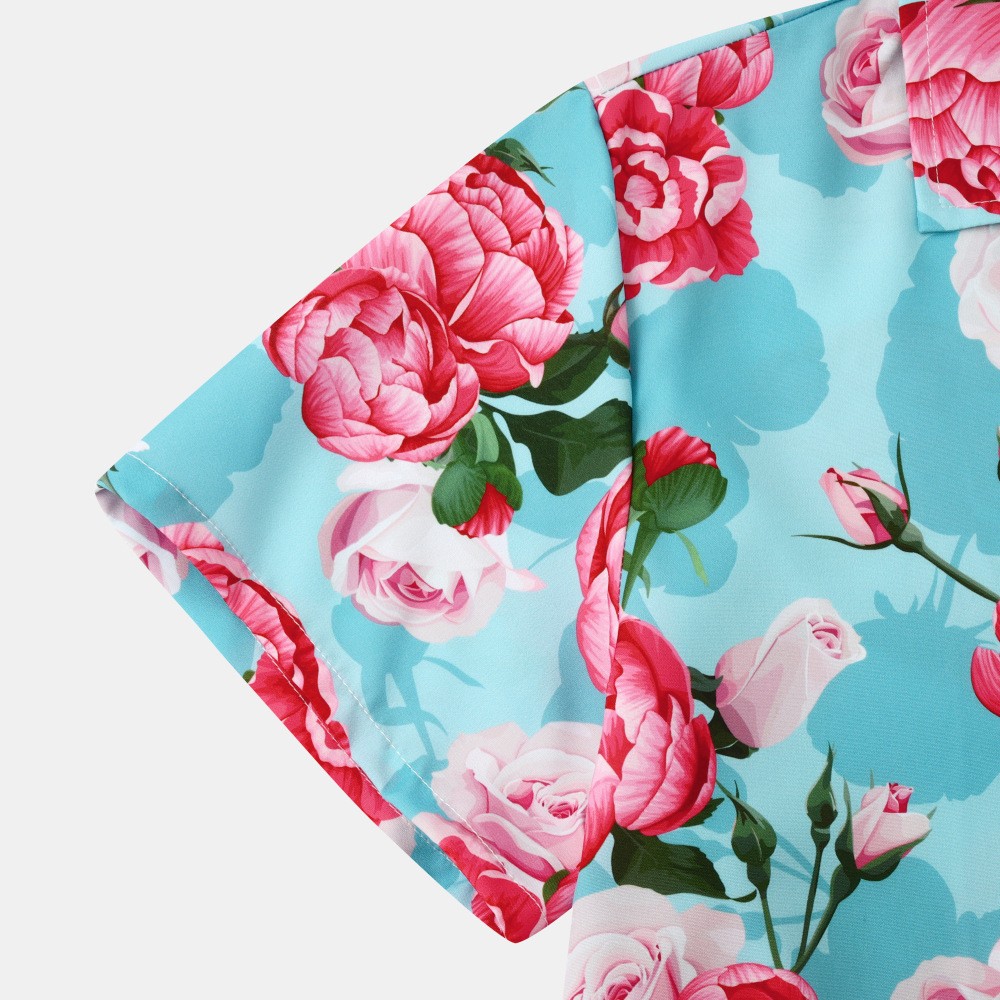 Camisa estampada de seda helada Hawaii Beach para hombre