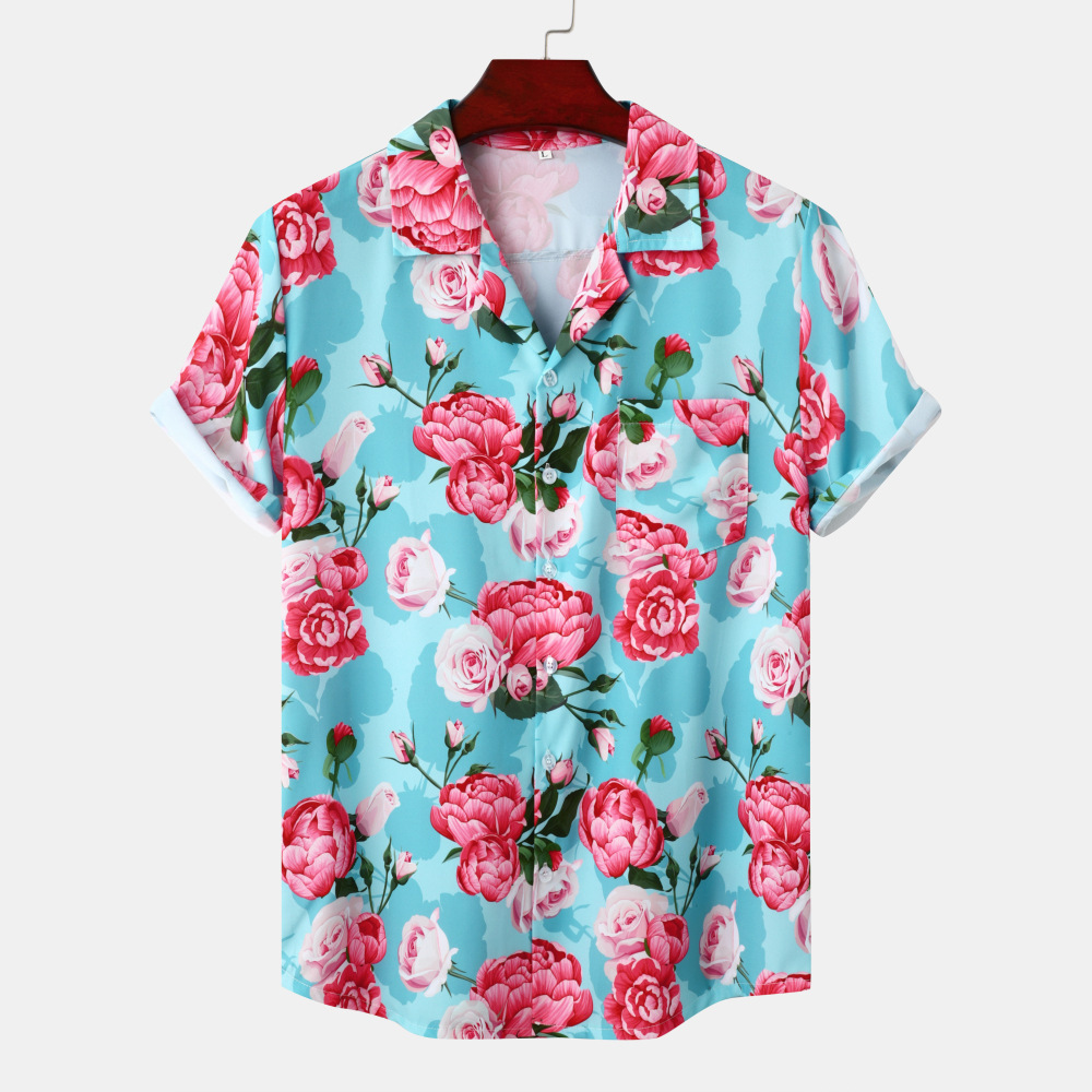 Camisa estampada de seda helada Hawaii Beach para hombre