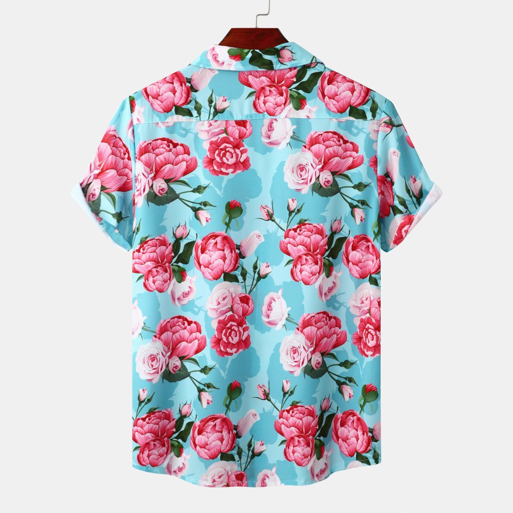 Camisa estampada de seda helada Hawaii Beach para hombre