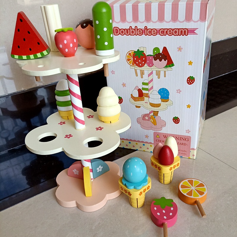 Tetera, pastel de cumpleaños, cafetera, juguetes de madera para niños