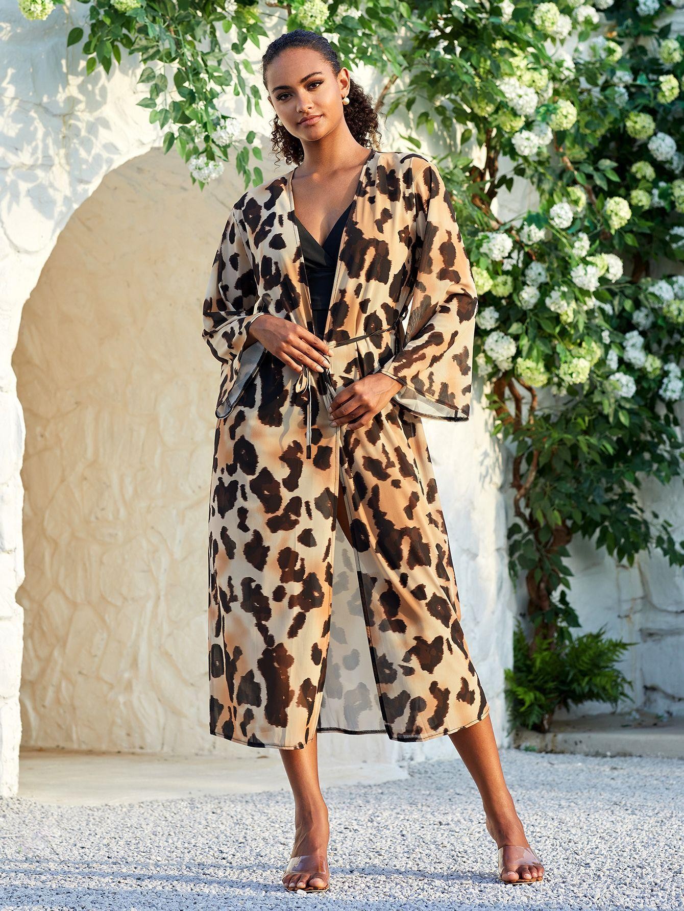 Vestido playero de malla estampada versátil para mujer