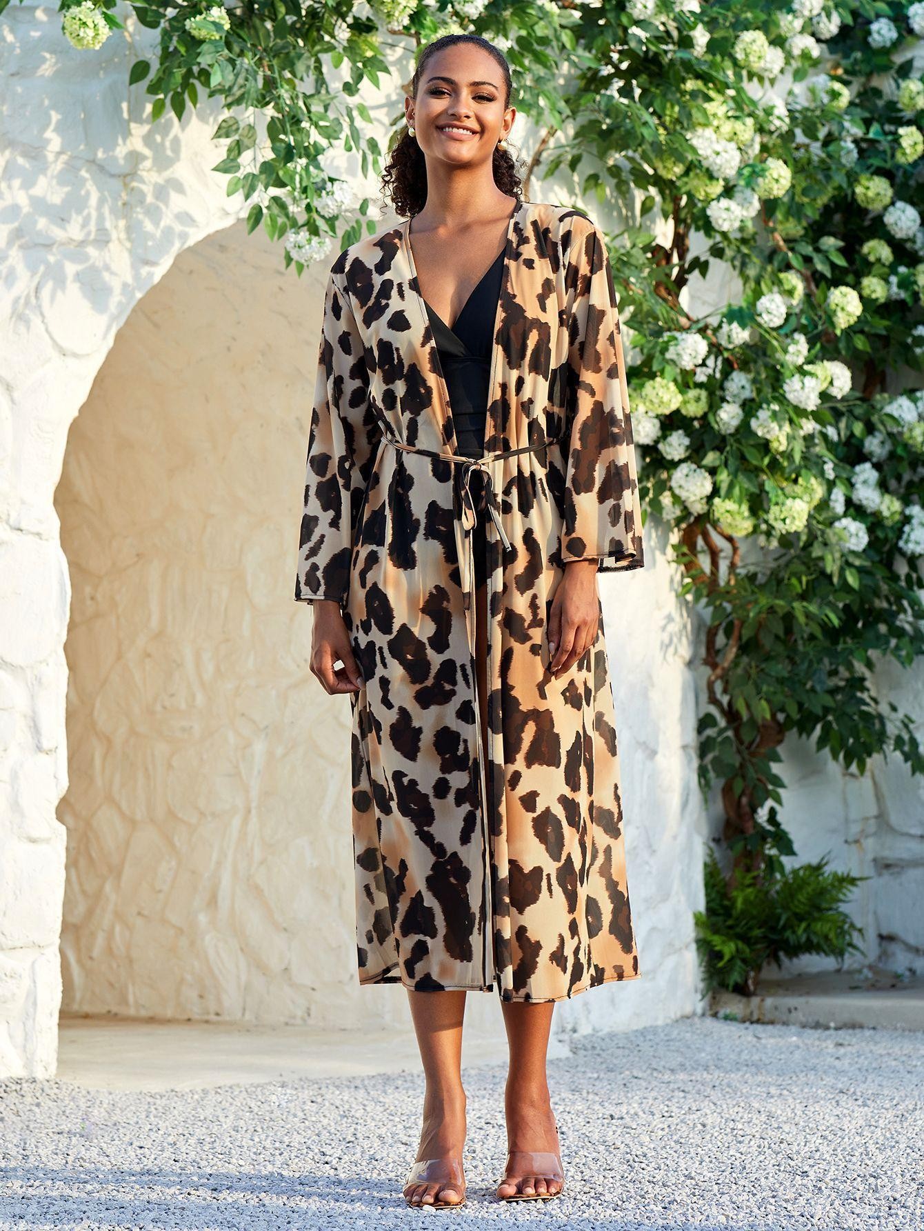 Vestido playero de malla estampada versátil para mujer