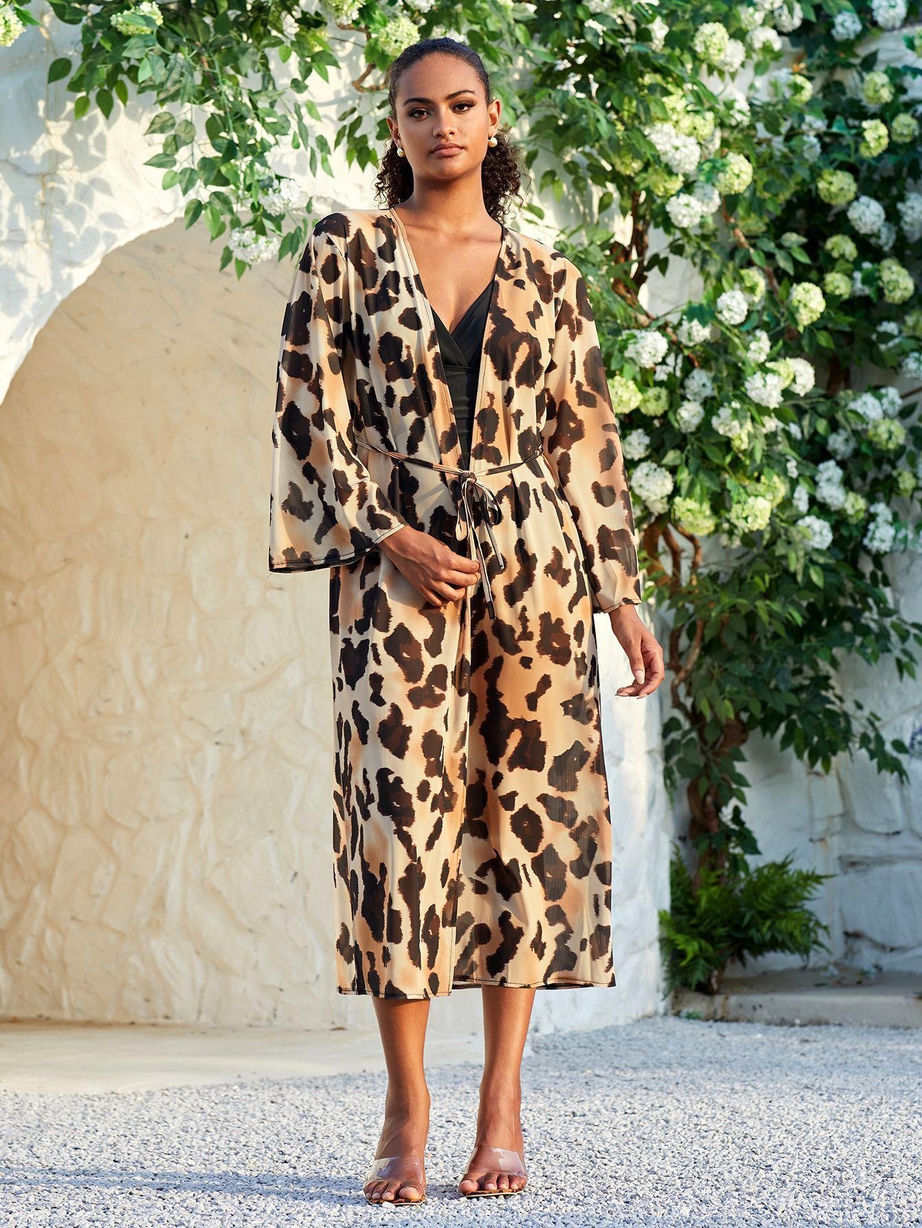 Vestido playero de malla estampada versátil para mujer