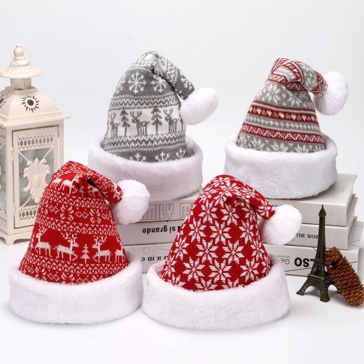Gorro navideño de franela de lana tejido con copos de nieve y ciervo