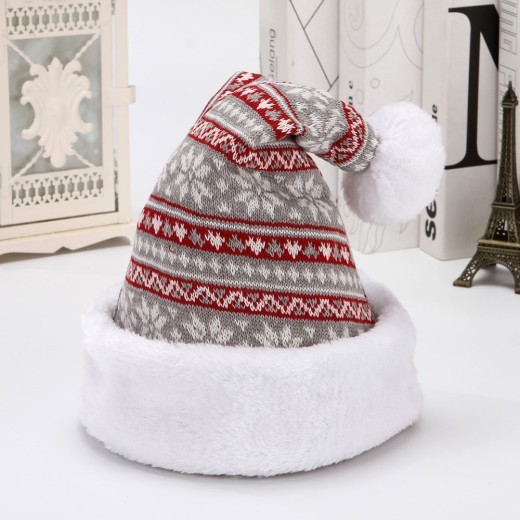 Gorro navideño de franela de lana tejido con copos de nieve y ciervo