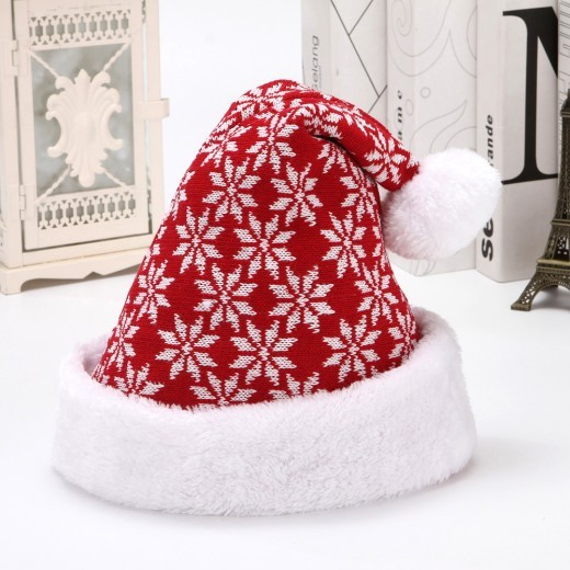Gorro navideño de franela de lana tejido con copos de nieve y ciervo