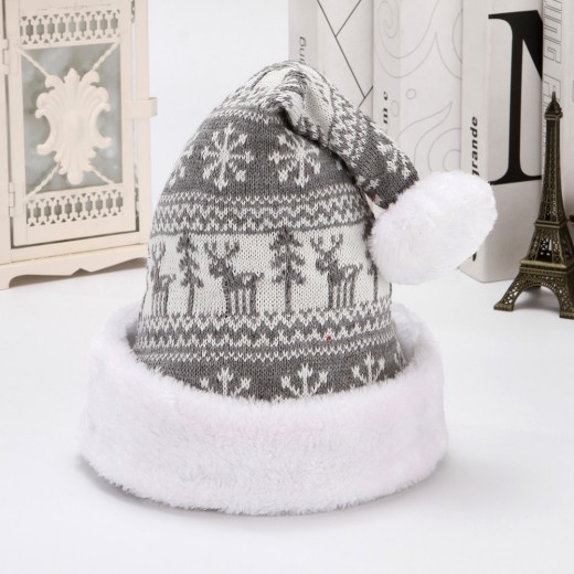 Gorro navideño de franela de lana tejido con copos de nieve y ciervo