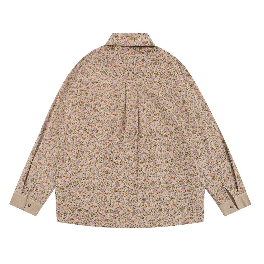 Camisa floral para hombre, holgada, informal, de manga larga, cárdigan con costuras bordadas y solapa