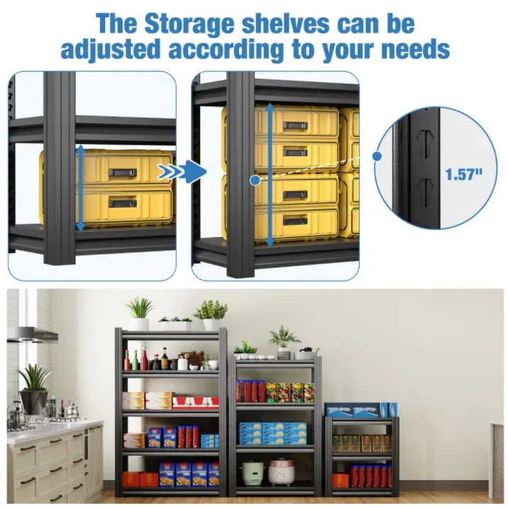 Estantes de almacenamiento para garaje, resistentes, de metal, de 5 niveles y altura ajustable, ideales para garajes y sótanos. Estantes industriales prácticos.