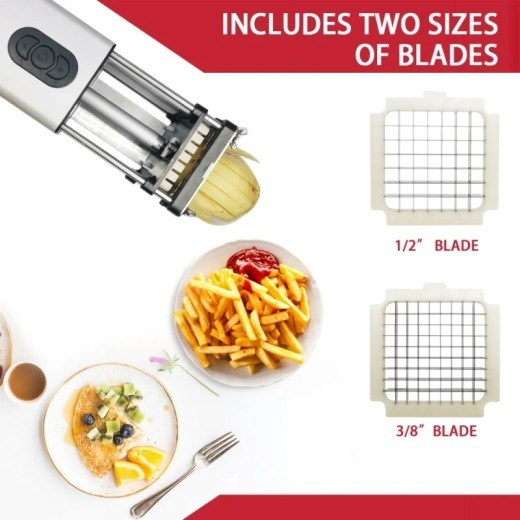 Cortador eléctrico de patatas fritas con cuchillas de acero inoxidable para uso doméstico y comercial.