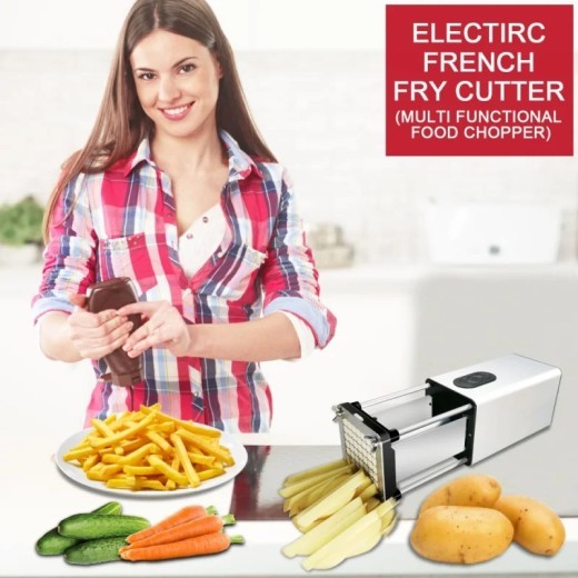 Cortador eléctrico de patatas fritas con cuchillas de acero inoxidable para uso doméstico y comercial.