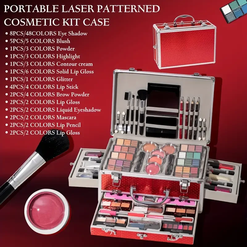 Set de maquillaje profesional multifuncional, 106 piezas, incluye sombra de ojos, lápiz labial, rímel, delineador de labios, brocha de maquillaje, caja de regalo ideal para el Día de la Madre.