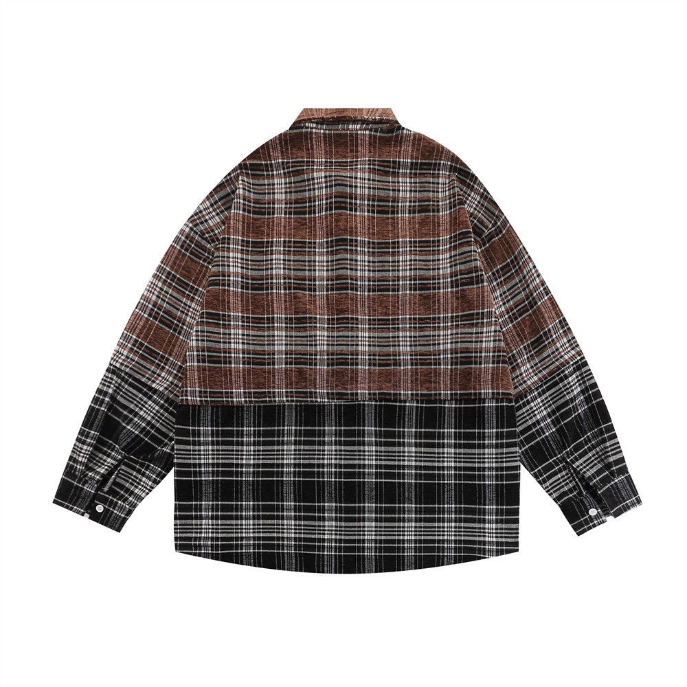 Abrigo a cuadros para mujer, primavera y otoño, diseño moderno de calle, costuras, letras bordadas, camisa de manga larga