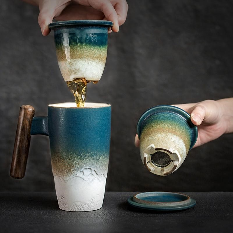 Taza de té de gran capacidad, taza de filtro para el hogar, taza de cerámica