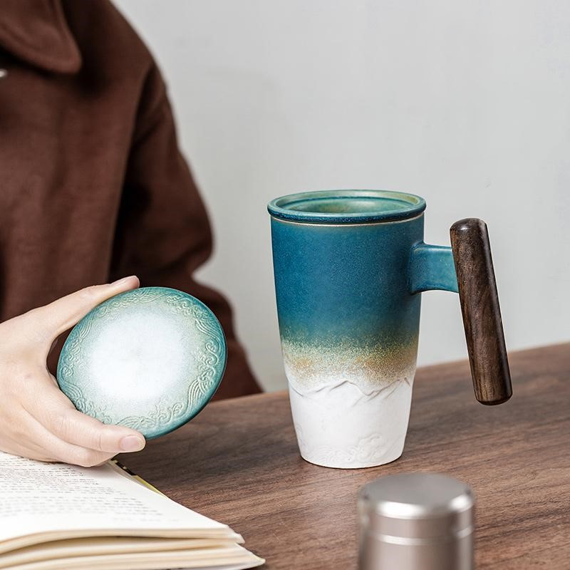 Taza de té de gran capacidad, taza de filtro para el hogar, taza de cerámica