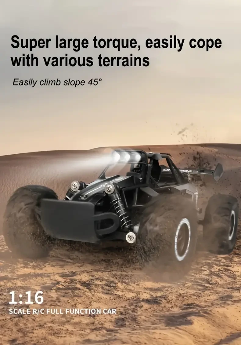 Drift Master todoterreno de alta velocidad a escala 1:16: Crawlers con control remoto de 2.4G, velocidad de 20 km/h, neumáticos anticolisión y perfecto para regalos de Navidad y Halloween.