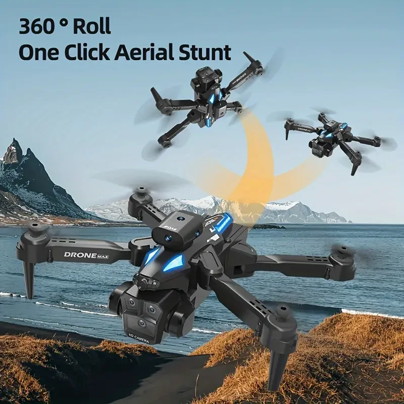 Minidron cuadricóptero plegable C10 con 3 cámaras ajustables: helicóptero de control remoto con vuelo estacionario automático para adultos con función de evasión inteligente.