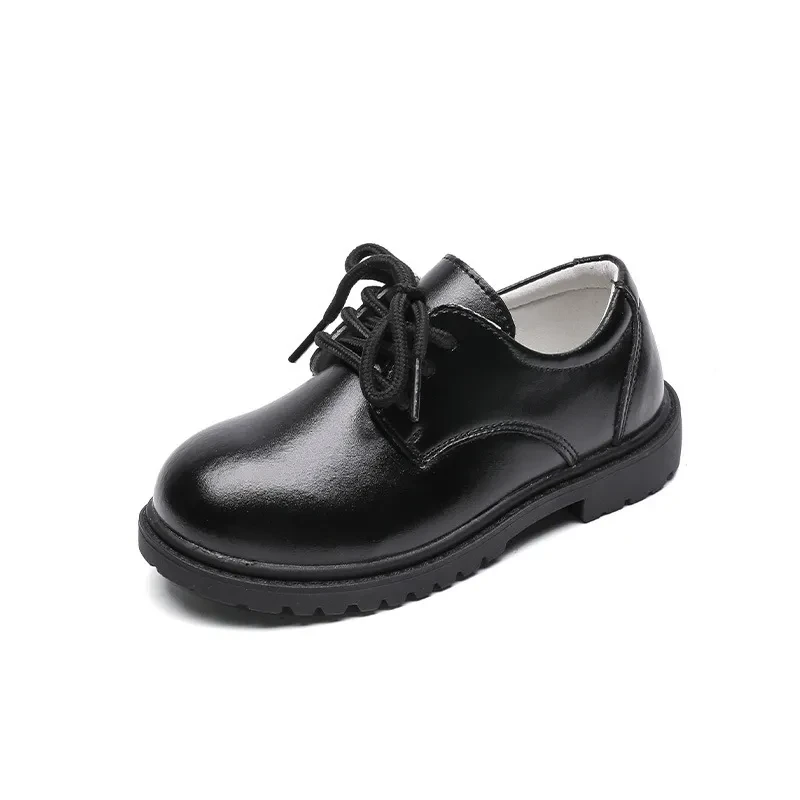 Zapatos casuales de otoño para niños, de cuero negro puro.