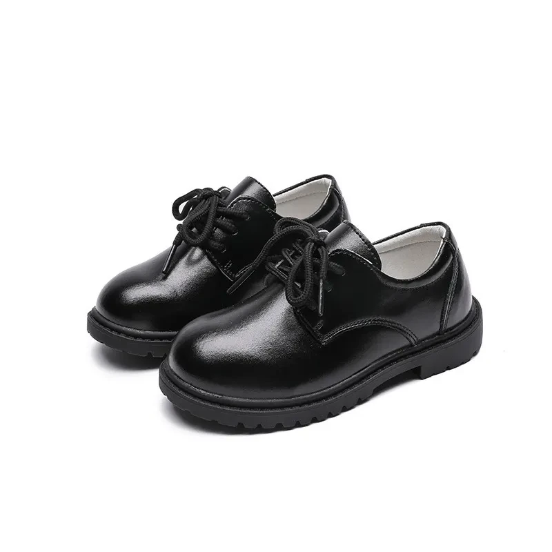 Zapatos casuales de otoño para niños, de cuero negro puro.