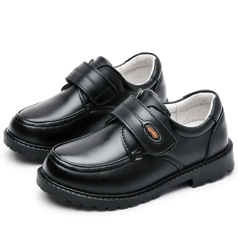 Zapatos de niño de cuero negro con puntera y suela blanda británica de piel de vaca